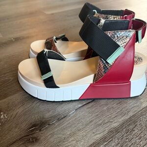 Red Platform Sandals with Black Elastic Straps